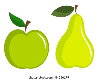 Green apple and pear vector icons