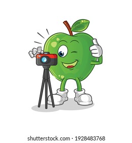 green apple photographer character. cartoon mascot vector