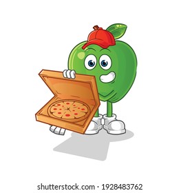 green apple pizza delivery boy vector. cartoon character