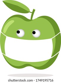 A green apple in a protective mask against infection, or from harmful spraying.