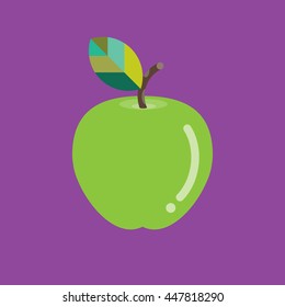 Green Apple Purple Background Icon, Fruit Vector