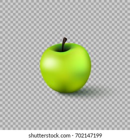 Green apple in a realistic style on transparent background, isolated. Vector illustration, organic fruit, healthy veggie meals for your Projects summary.