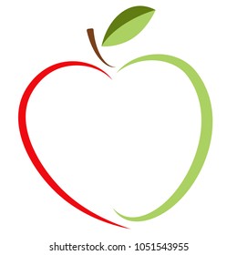 Green apple and red heart - vector logo. The idea of a logo design for a company of organic products, vegetarian food, ecological goods and others.