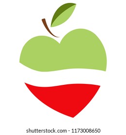 Green apple and red heart - vector logo. The idea of a logo design for a company of organic products, vegetarian food, ecological goods and others.