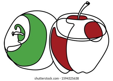 Green apple and red apple isolated on white background, vector illustration.