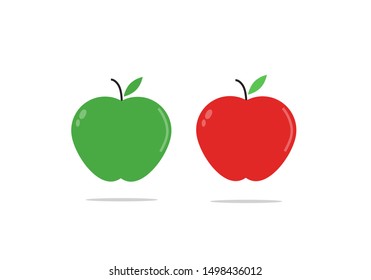 Green apple and red apple on a white background. Vector illustration.