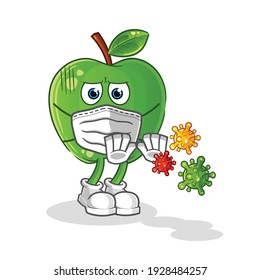 green apple refuse viruses cartoon. cartoon mascot vector