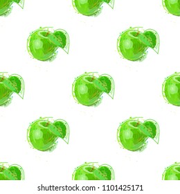 Green apple seamless pattern. Artistic vector illustration for your design