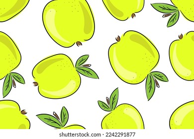 Green Apple seamless pattern. Cartoon Vector illustration.