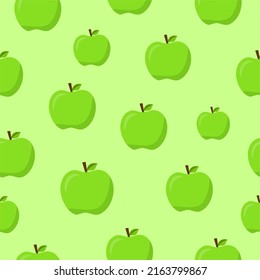 Green apple seamless pattern. Fresh organic healthy fruit background.
