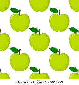 green Apple Seamless Pattern and slices. fruit summer on white background. Elements for menu. poster, textile, greeting card design. Vector illustration.