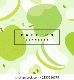 Green Apple seamless pattern. Transparent fruits and frame with text is on separate layer.