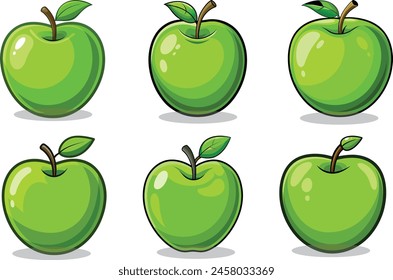 Conjunto de manzana verde Ilustración vectorial