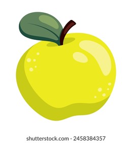 Green apple simple illustration. Ripe juicy fruit. Bright cartoon vector flat clipart