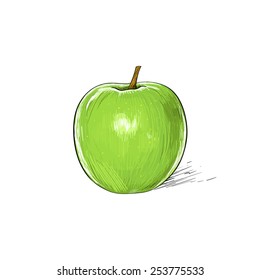 green apple sketch draw isolated over white background