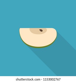 Green apple slice icon in flat long shadow design.
