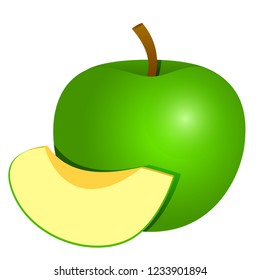 Green Apple and Apple slice isolated on white background. Vector illustration.