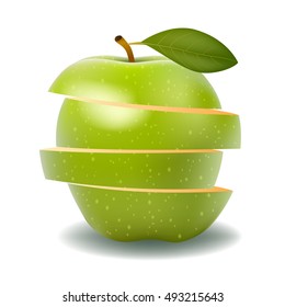 Green apple and slice isolated on white photo-realistic