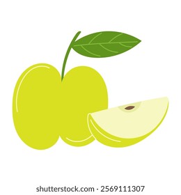 Green Apple with a Slice Showing Crisp White Flesh