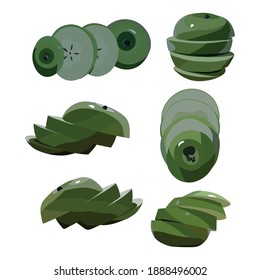El Conjunto De Vector De Ilustración De Frutos De Manzana Verde Tomó Varios Ángulos Utilizando Para El Diseño De Elementos Alimenticios