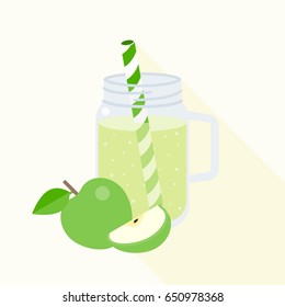 green apple smoothie in mason jar, flat design vector