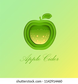 Green Apple with Sparkling Cider Inside. Paper Cut Out and Craft Style. Multilayer Icon Design. Ideal for Brend Logo, Web and Print Usage. Vector EPS 10