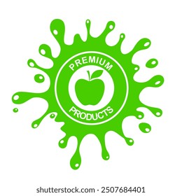 Green apple in splash. Transparent apple juice splashing with drops. Fresh fruit with juicy splashes. Vector design of an apple. Abstract flat design drawn healthy food. Fruit logo design fresh fruits