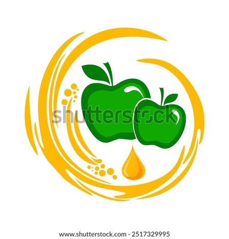 Green apple in splash. Transparent apple juice splashing with drops. Vector design of an apple. Fresh fruit with juicy splashes. Abstract flat design drawn healthy food. Fruit logo design fresh fruits
