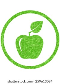 green apple stamp with grunge texture on white background