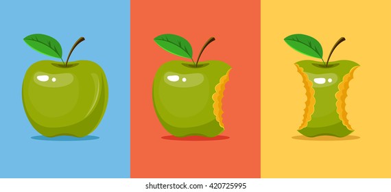 Green apple steps banners cartoon flat illustration set