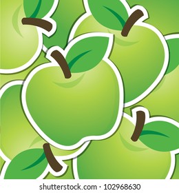 Green apple sticker background/card in vector format.