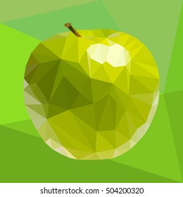 Green apple in the style of triangulation on a grey background. Vector.