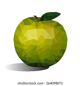 Green apple in the style of triangulation on a white background. Vector.