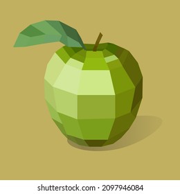 Green apple in the style of volumetric LOW-POLY. A delicious green apple on a monochromatic background. Eco Products