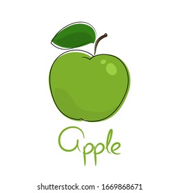 Green apple and text Apple, fruit isolated on white background, vector illustration