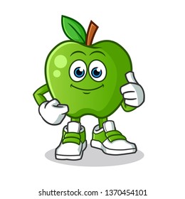 green apple thumbs up mascot vector cartoon illustration