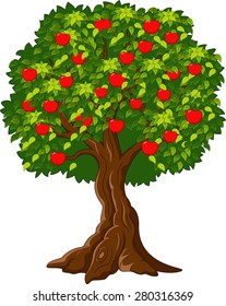 Green Apple tree full of red apples isolated