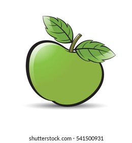 green apple with two leaves-vector drawing