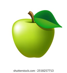 Manzana verde. Vector 3D Clipart aislado sobre fondo blanco.