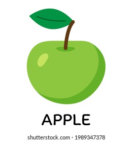 manzana verde, ilustración vectorial en estilo plano de caricatura. El concepto de comida y fruta. Impresión para recetas, restaurante, supermercado, mercado. Producto vegetariano de alimentos frescos para pegatinas, tienda de comestibles