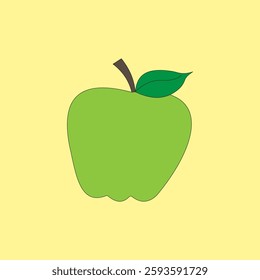 Green apple vector illustration isolated on yellow background. Healthy fruit