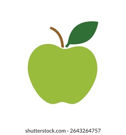 Green apple vector illustration with leaf on white background