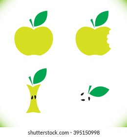 Green apple vector illustration set for web, design, restaurant, advertising, organic products, farm