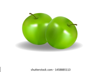 Green Apple Vector. Realistic 3d Apples Illustration Isolated On White. Design Element For Web Or Print Packaging. Vector Illustration. Eps 10