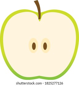 An green apple which was cut to half