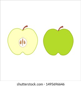 Green apple whole and half vector image.
 Green apple with seeds vector image. Vegan fruits flat icon.