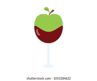 Green apple in wine glass vector icon isolated