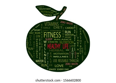 
Green apple with the words on the theme of a healthy lifestyle on a white background. vector. illustration