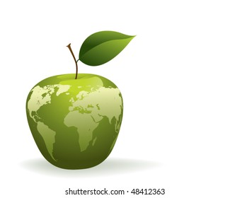 green apple world mapped on it