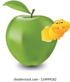 Green apple and worm